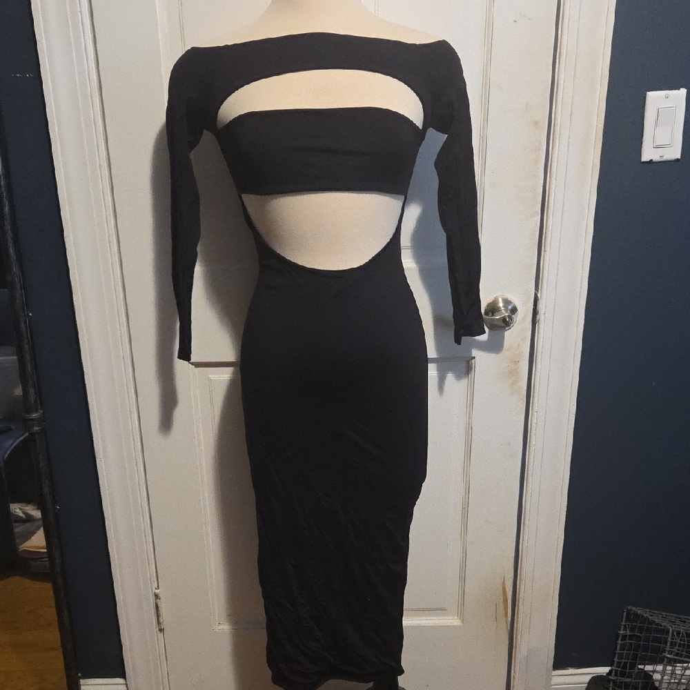 Meskhi Elegant Black 3/4 Sleeeve Bodycon Cut-Out Dress